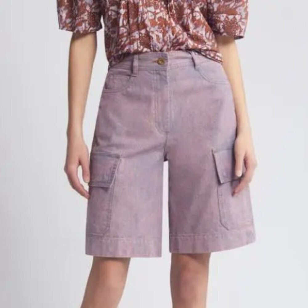 Sessun Captiono High Waist Denim Bermuda Cargo Shorts